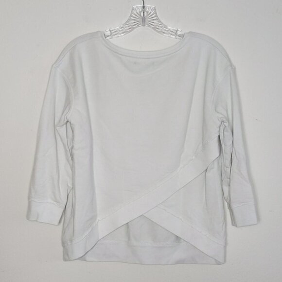 White 3/4 Sleeve Crewneck Shirt Draped Open Back - Picture 5 of 5
